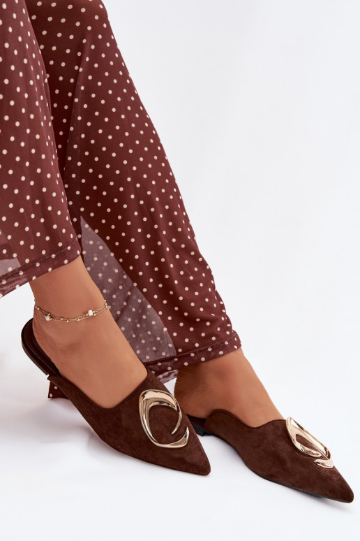 Pantofole da donna "Mule" color cioccolato con dettagli in oro Galvella