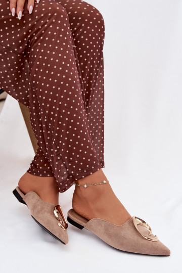 Pantofole da donna "Mule" color sabbia con dettagli in oro Galvella