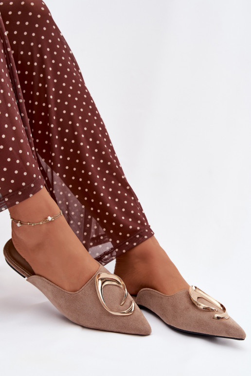 Pantofole da donna "Mule" color sabbia con dettagli in oro Galvella