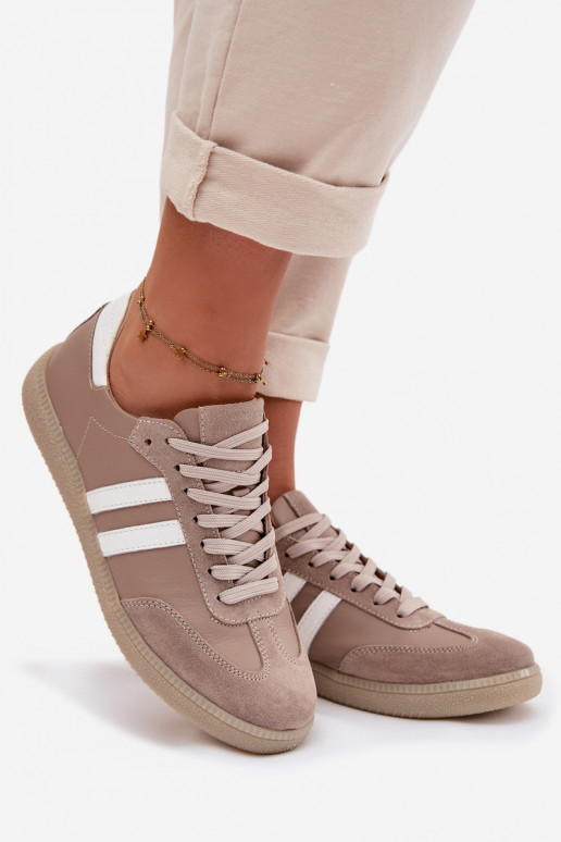 Zazoo N1068 Pelle Basso Scarpe modello sneakers Femminile beige