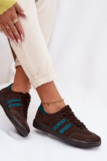 Zazoo N1068 scarpe sportive basse in suede sintetico color cioccolato da donna
