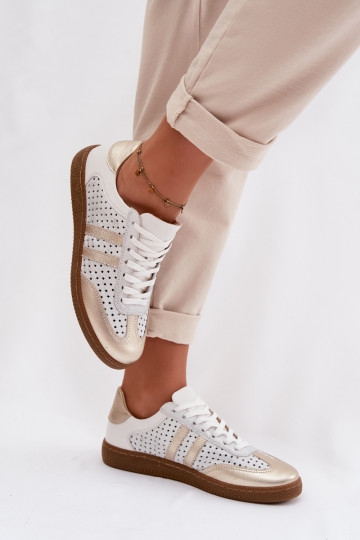 Pelle con elementi traforati Scarpe modello sneakers Femminile Zazoo N1318 grigio-colore dorato