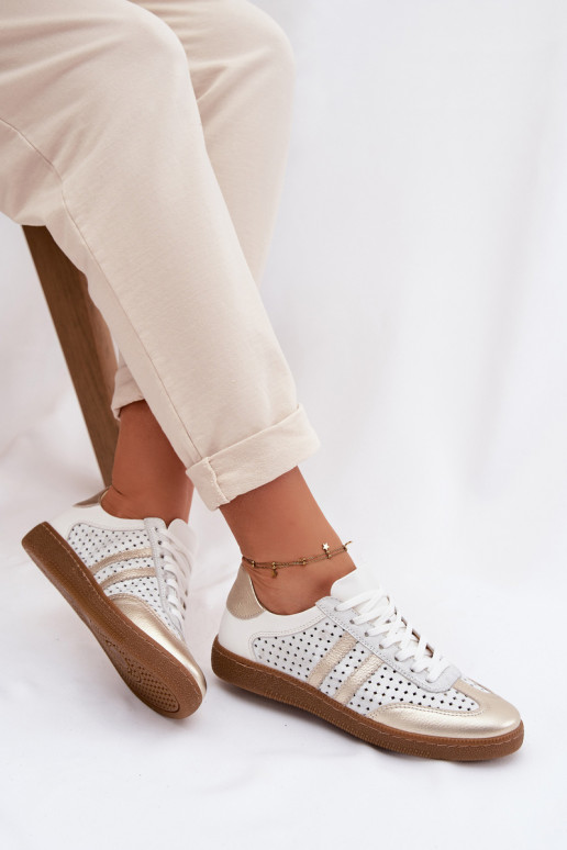 Pelle con elementi traforati Scarpe modello sneakers Femminile Zazoo N1318 grigio-colore dorato