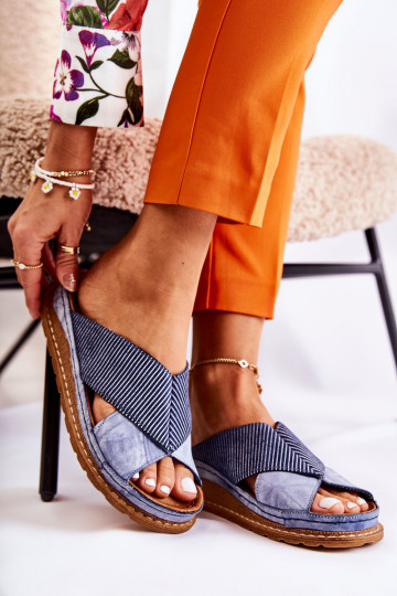 Pelle Profilato Pantofole Deveciejka 04986-17 colore blu