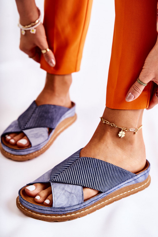 Pelle Profilato Pantofole Deveciejka 04986-17 colore blu