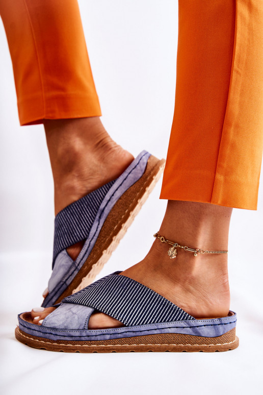 Pelle Profilato Pantofole Deveciejka 04986-17 colore blu