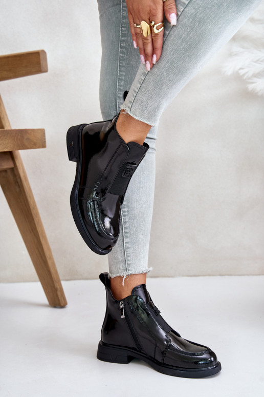 Pelle con effetto vernice Stivali da donna Al Castello D&A JC42-24 colore nero