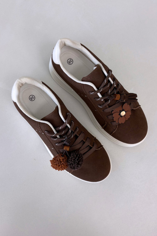Sneaker platform per donne color cioccolato Corinna con pompon decorativi