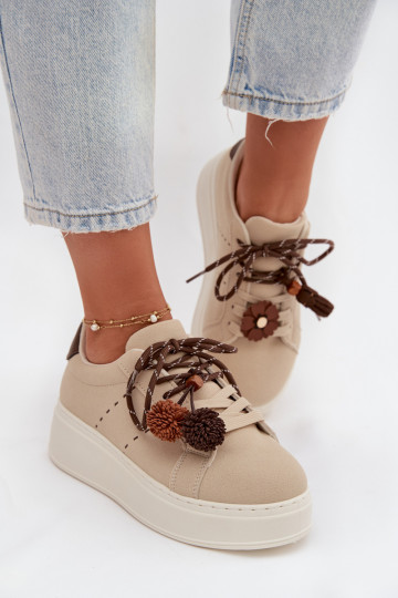 Sneaker platform per donne sabbia Corinna con pompon decorativi