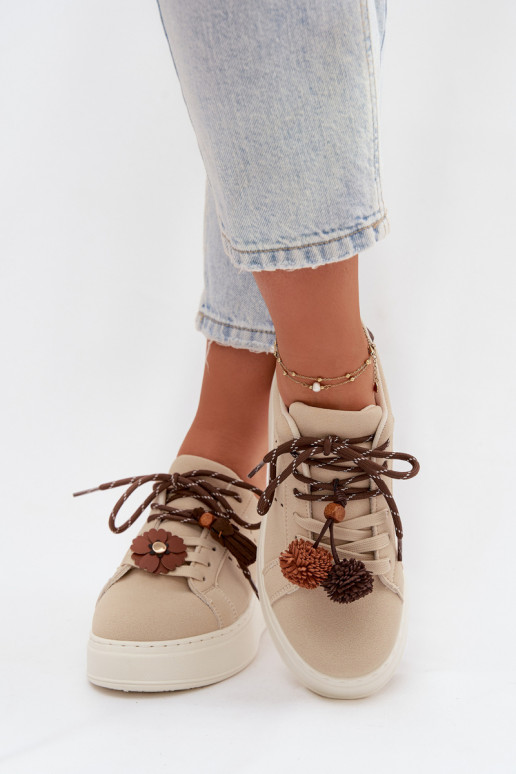 Sneaker platform per donne sabbia Corinna con pompon decorativi