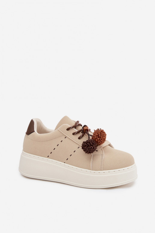 Sneaker platform per donne sabbia Corinna con pompon decorativi