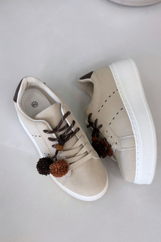 Sneaker platform per donne sabbia Corinna con pompon decorativi