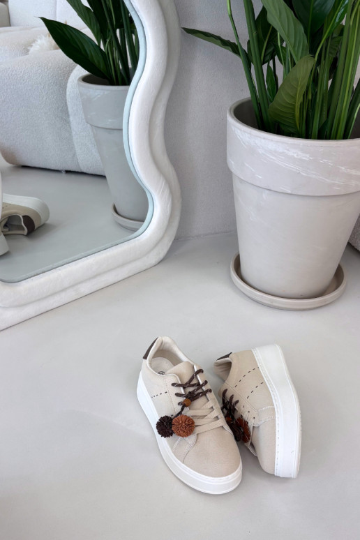 Sneaker platform per donne sabbia Corinna con pompon decorativi
