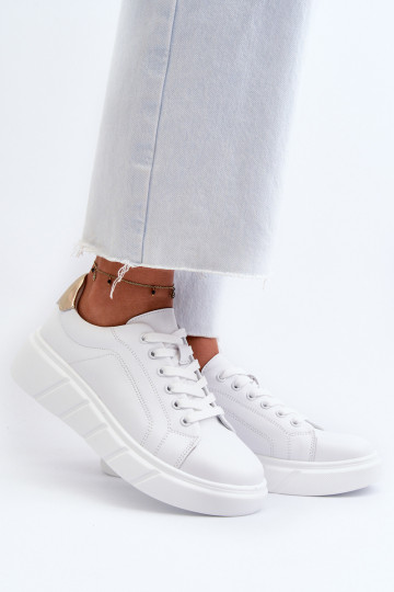Scarpe in pelle sportive da donna con zeppa bianche Danida