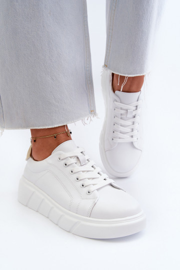 Scarpe in pelle sportive da donna con zeppa bianche Danida 2