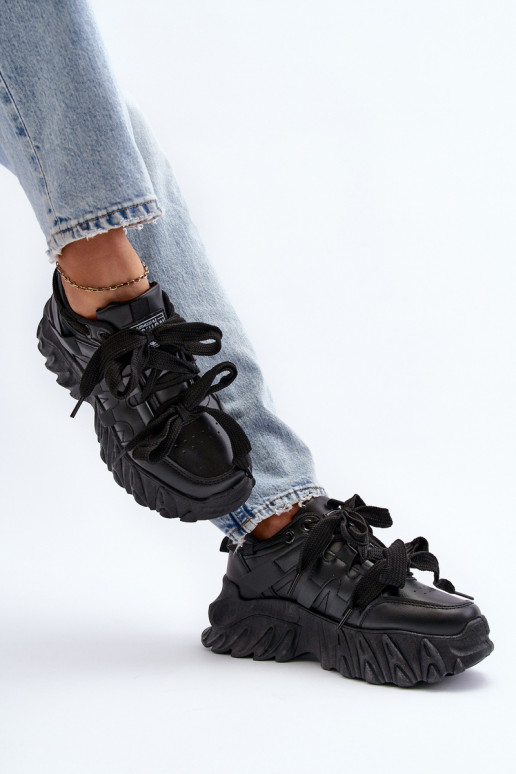 Scarpe modello sneakers Femminile con suole massicce alla moda colore nero Ellerai