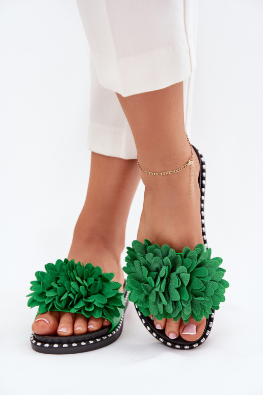 Pantofole da donna Ozdobione con motivi florealiami colore verde Cellanen