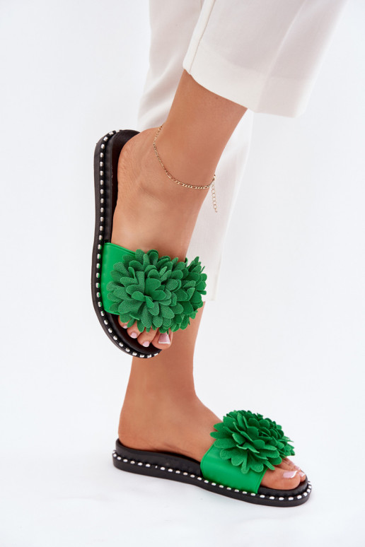Pantofole da donna Ozdobione con motivi florealiami colore verde Cellanen