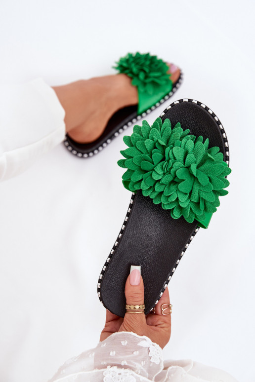 Pantofole da donna Ozdobione con motivi florealiami colore verde Cellanen