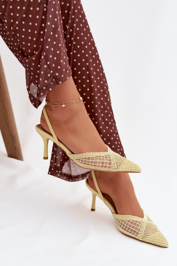 Sandali con elementi traforati e tacchi sottili color giallo "Hanelis"