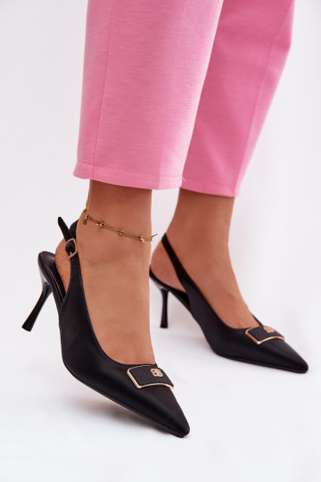 Sandali con tacco da donna con dettagli decorativi neri Lurella 2