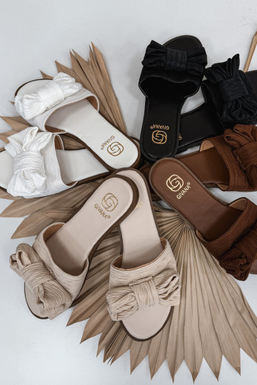 Pantofole da donna con tacchi larghi con nastri beige Amivelle 2