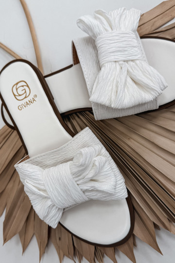 Pantofole da donna con tacchi larghi con nastri Colore bianco Amivelle