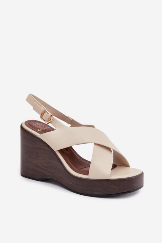 Sandali da donna in ecopelle Abilitato coturnoie beige Janivra