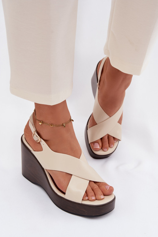 Sandali da donna in ecopelle Abilitato coturnoie beige Janivra