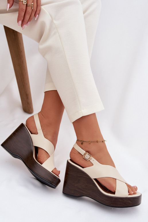 Sandali da donna in ecopelle Abilitato coturnoie beige Janivra