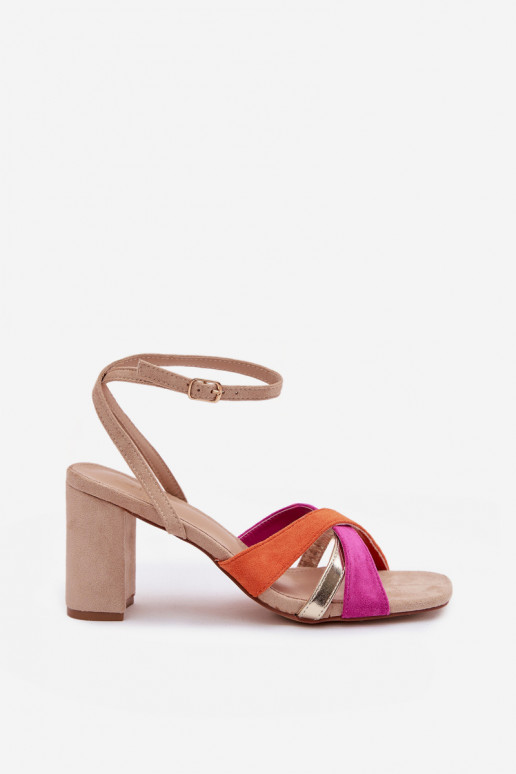 Sandali con tacco alto da donna con strisce in ecopelle scamosciataoAe beige Karilora