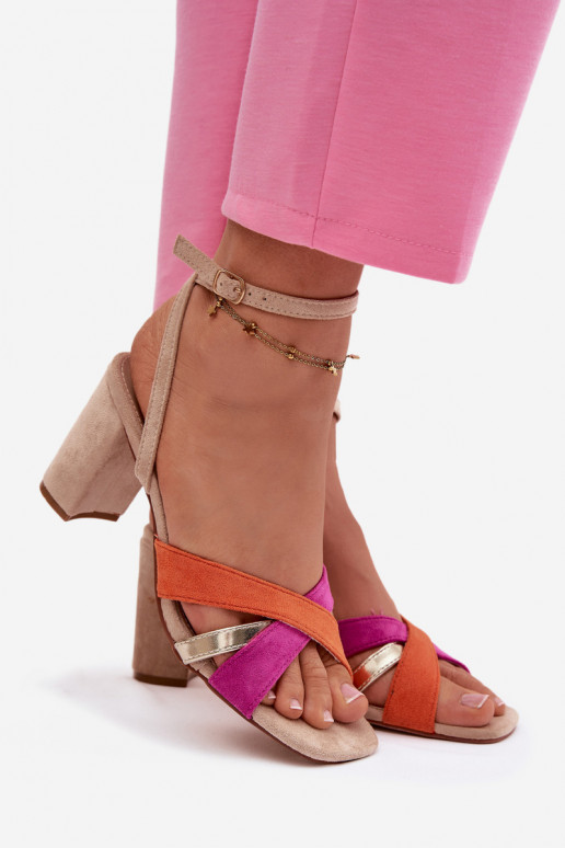 Sandali con tacco alto da donna con strisce in ecopelle scamosciataoAe beige Karilora