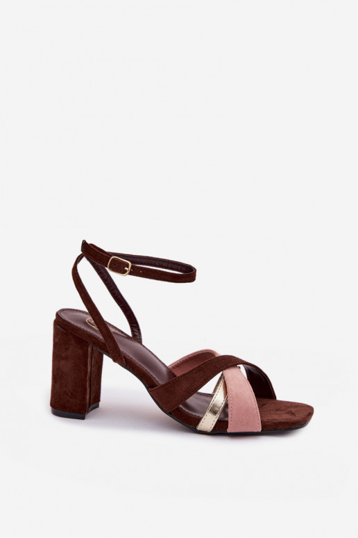 Sandali con tacco alto da donna con strisce in ecopelle scamosciataoAe CzekoladoAe Karilora