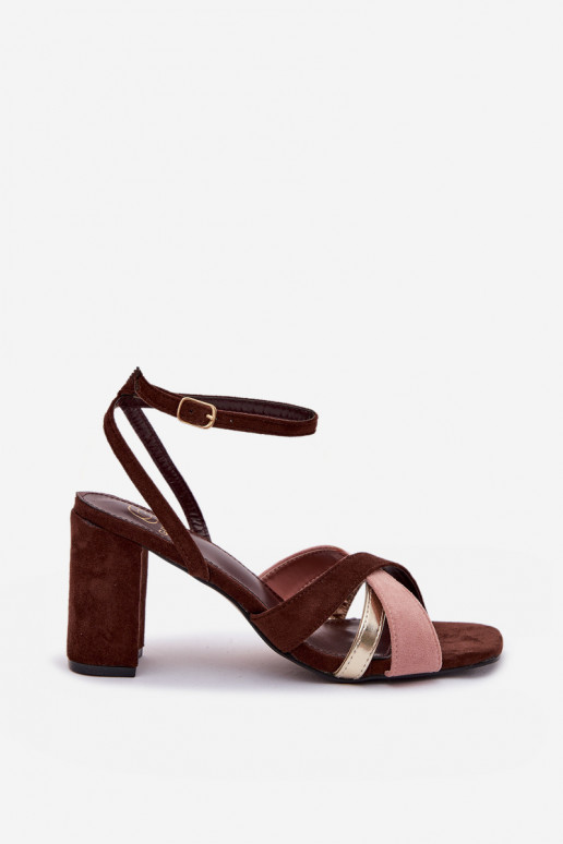 Sandali con tacco alto da donna con strisce in ecopelle scamosciataoAe CzekoladoAe Karilora