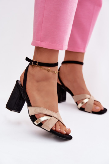 Sandali con tacco alto da donna con strisce in ecopelle scamosciataoAe colore nero Karilora 2