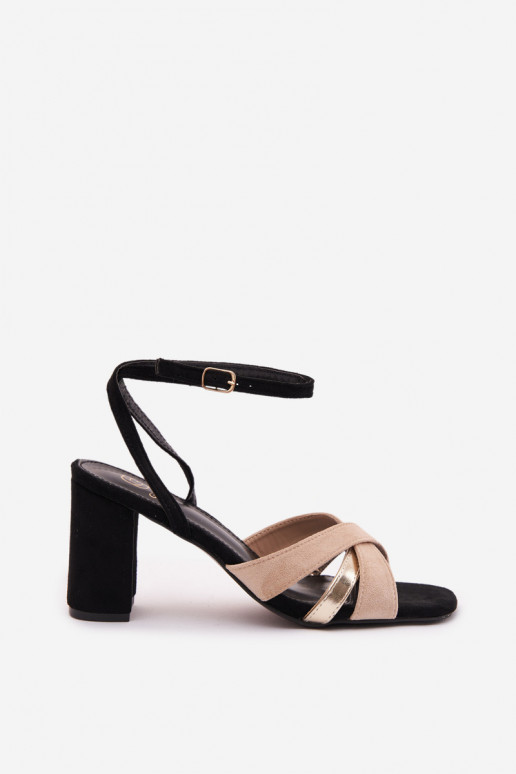 Sandali con tacco alto da donna con strisce in ecopelle scamosciataoAe colore nero Karilora