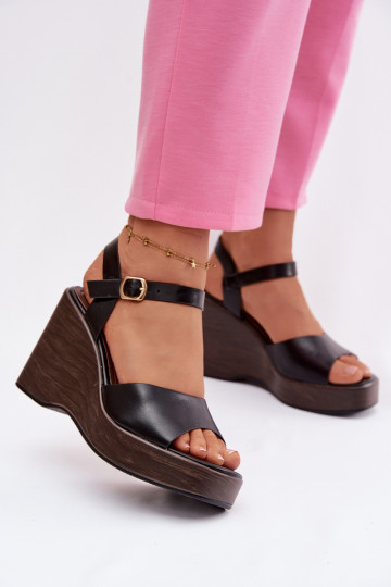 Sandali da donna con piattaforma in pelle sintetica, neri Parilisse 2