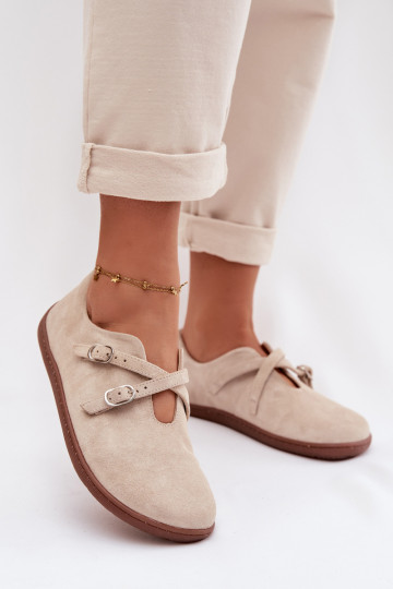 Scarpe "Barefoot" in pelle scamosciata con strisce Zazoo N1271, color avorio