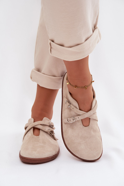 Pelle dalla pelle scamosciata scarpe Barefoot Femminile con strisce Zazoo N1271 colore avorio