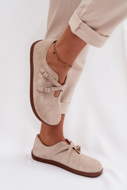 Pelle dalla pelle scamosciata scarpe Barefoot Femminile con strisce Zazoo N1271 colore avorio