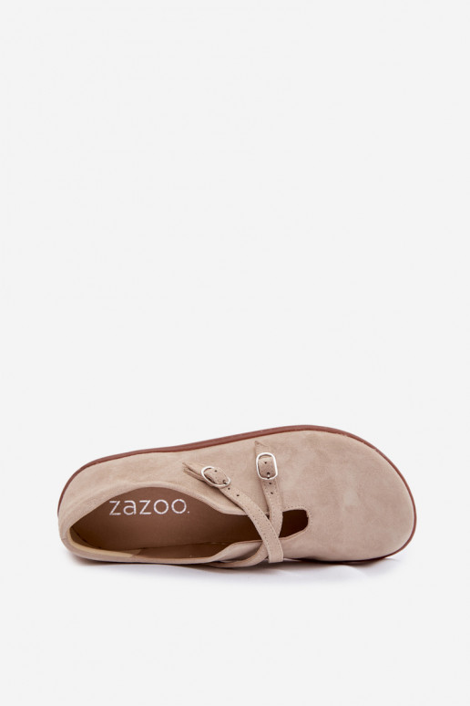 Pelle dalla pelle scamosciata scarpe Barefoot Femminile con strisce Zazoo N1271 colore avorio