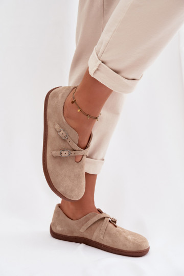 Pelle dalla pelle scamosciata scarpe Barefoot Femminile con strisce Zazoo N1271 beige