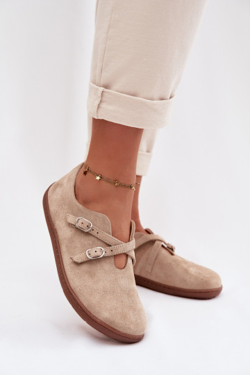 Pelle dalla pelle scamosciata scarpe Barefoot Femminile con strisce Zazoo N1271 beige 2