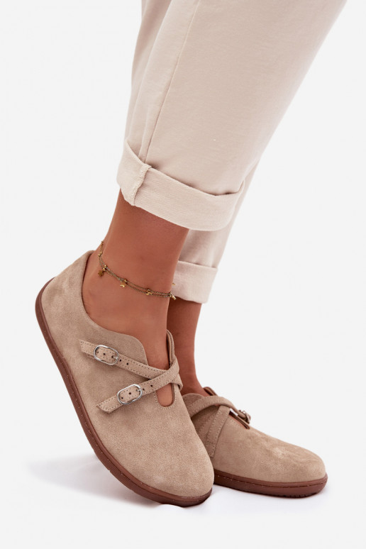 Pelle dalla pelle scamosciata scarpe Barefoot Femminile con strisce Zazoo N1271 beige