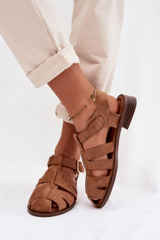 Sandali da donna Rzymianki con fibbie dorate colore marrone Janessa