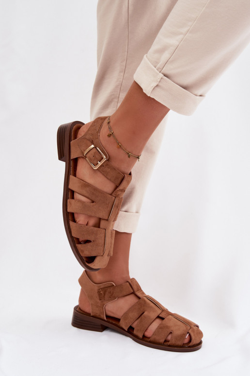 Sandali da donna Rzymianki con fibbie dorate colore marrone Janessa