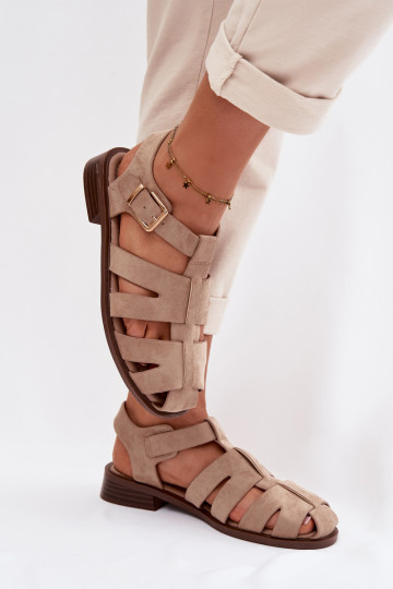 Sandali da donna Rzymianki con fibbie dorate beige Janessa