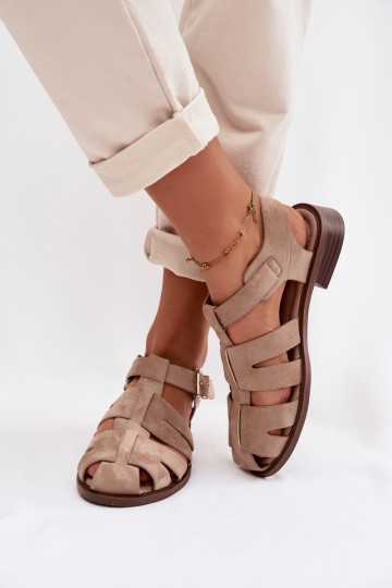 Sandali da donna Rzymianki con fibbie dorate beige Janessa 2