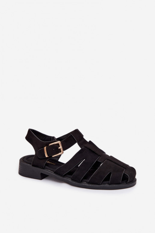 Sandali da donna Rzymianki con fibbie dorate colore nero Janessa