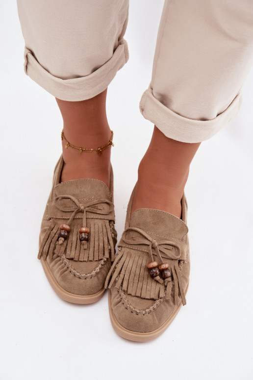 mocassini da donna con frange I colore coralloikami colore verde Teressa